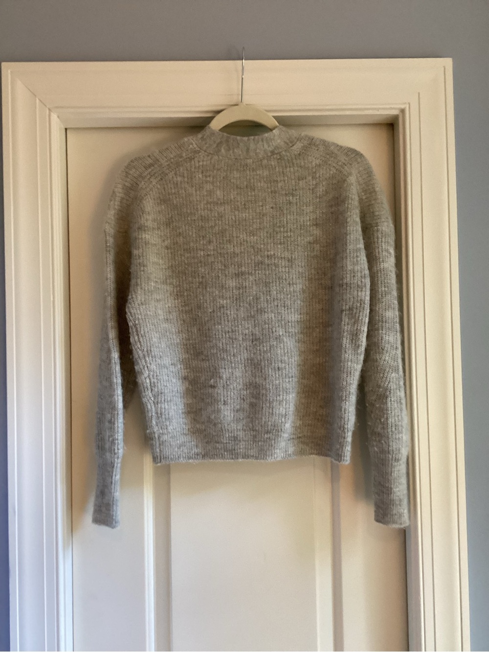 J. Crew Light Gray Cropped V-Neck Button-Front Ribbed Cardigan - Picture 3 of 8